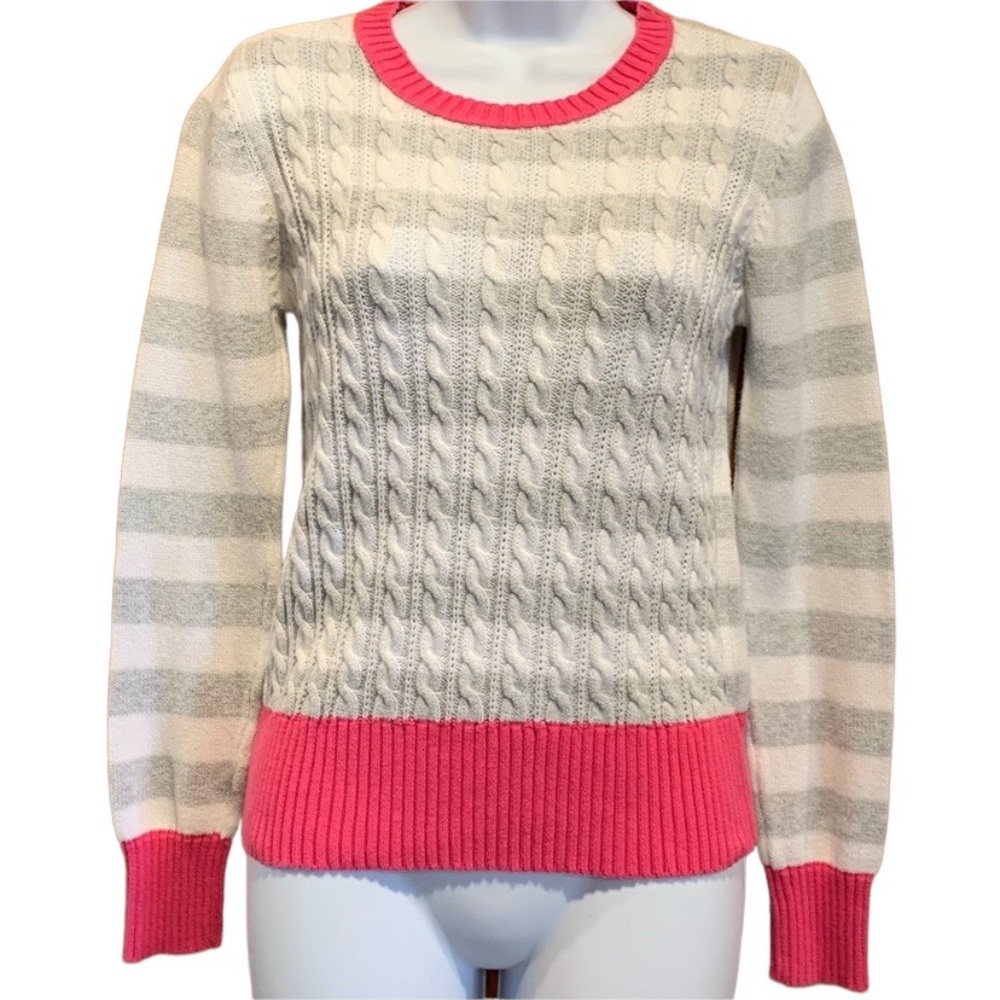 Old Navy Girls Size 14 Gray & White Striped Bright Pink Sweater